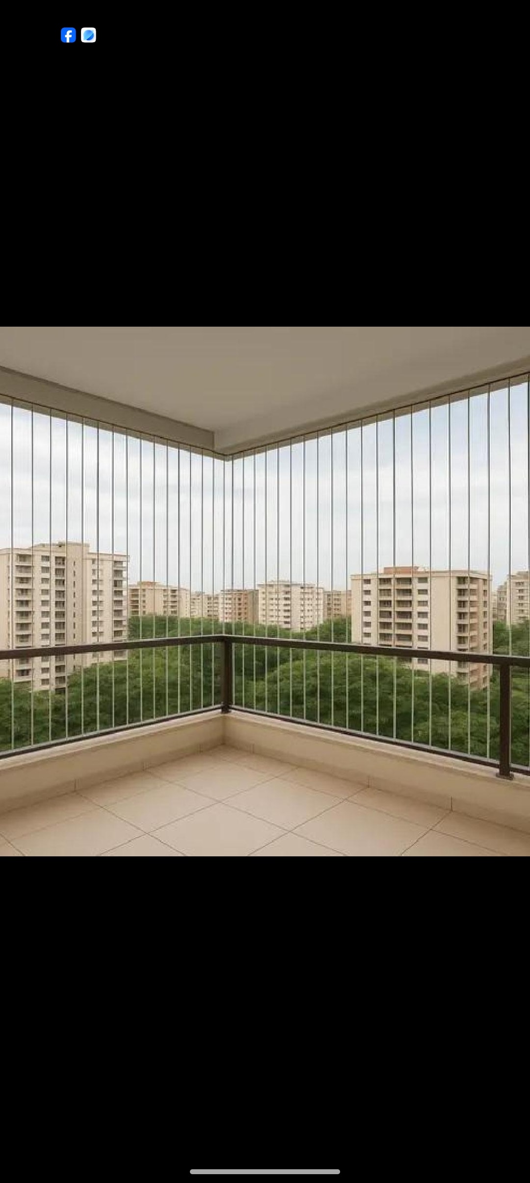 Corner balcony invisible grill installation with residential complex view